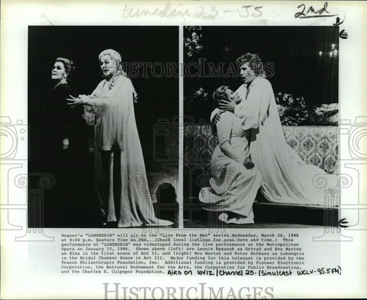Press Photo Leonie Rysanek, Eva Marton & Peter Hofmann in Lohengrin - Historic Images