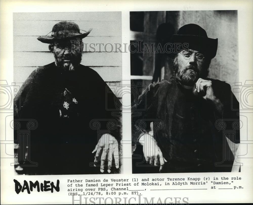 Press Photo Father Damien de Veuster &amp; Terence Knapp in Aldyth Morris&#39; &quot;Damien&quot; - Historic Images