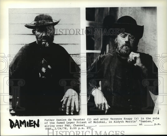 Press Photo Father Damien de Veuster & Terence Knapp in Aldyth Morris' "Damien" - Historic Images
