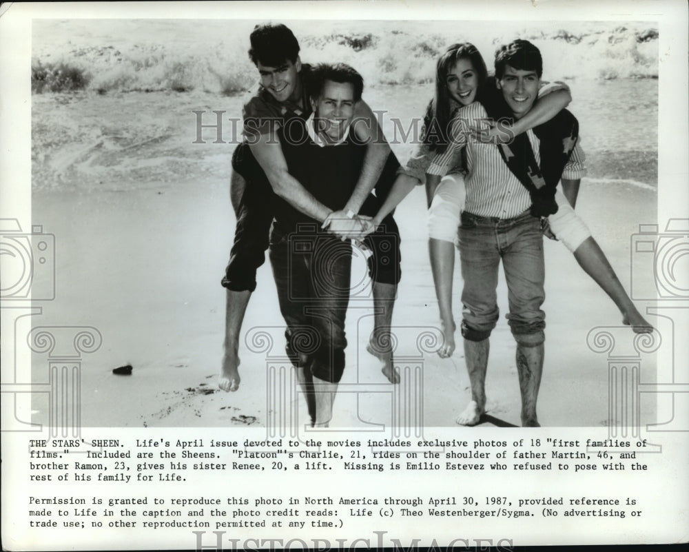 1987 Press Photo First Families of Films, Sheens&#39; Charlie,Martin,Ramon &amp; Renee - Historic Images