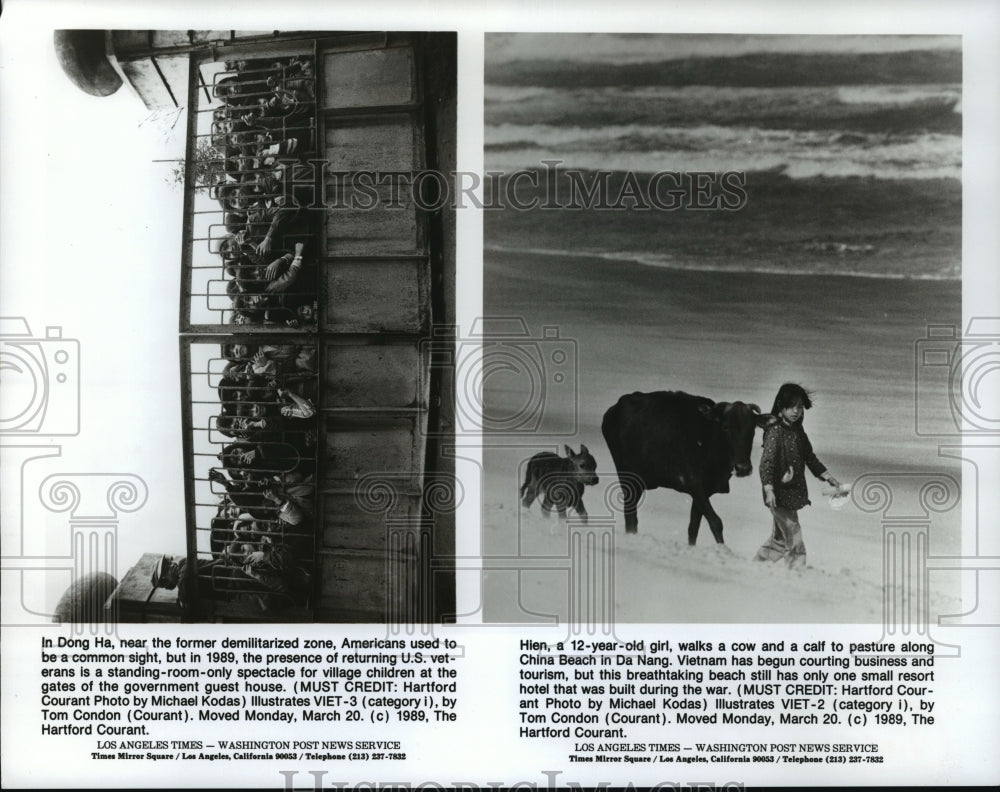 1989 Press Photo LR Demilitarized zone, Dong HA &amp; Hien in China Beach in Da Nang - Historic Images