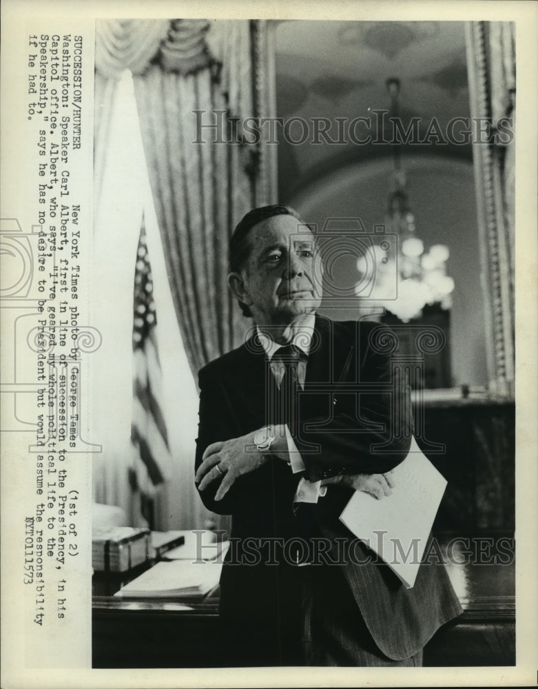 1973 Press Photo Speaker Carl Albert in his Capitol Office - Historic Images