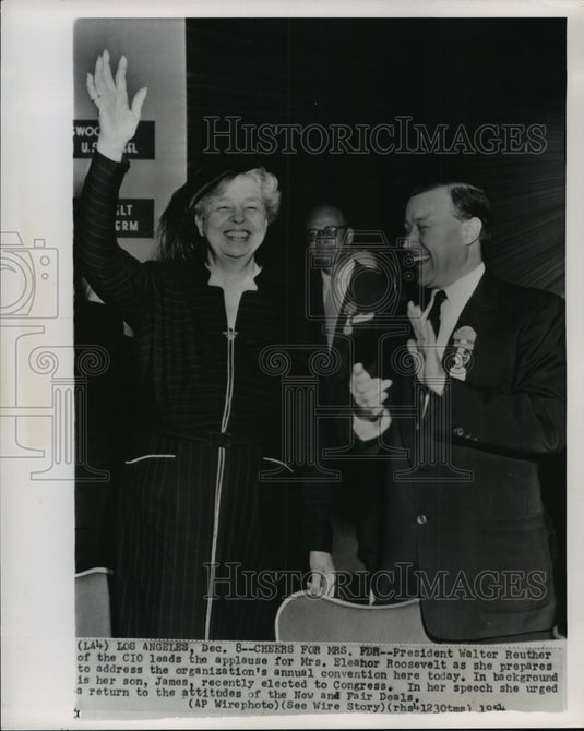 1954 Press Photo President Walter Reuther of CIO with Mrs. Roosevelt & Son James - Historic Images