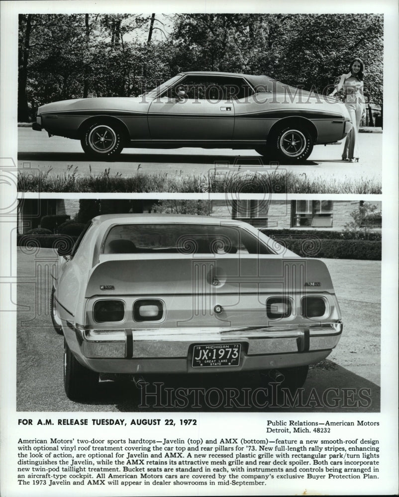 1972 Press Photo American Motors Javelin and AMX for 1973 - Historic Images