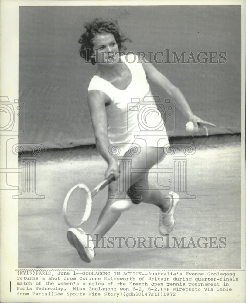 1972 Evonne Goolagong hits the ball during the French Tennis Singles - Historic Images