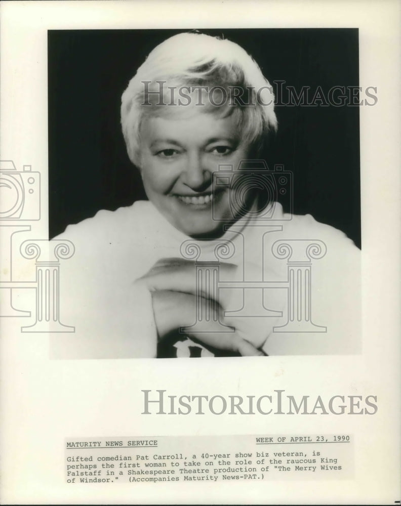 1990 Press Photo Comedian Pat Carroll Plays King Falstaff in The Merry Wives - Historic Images