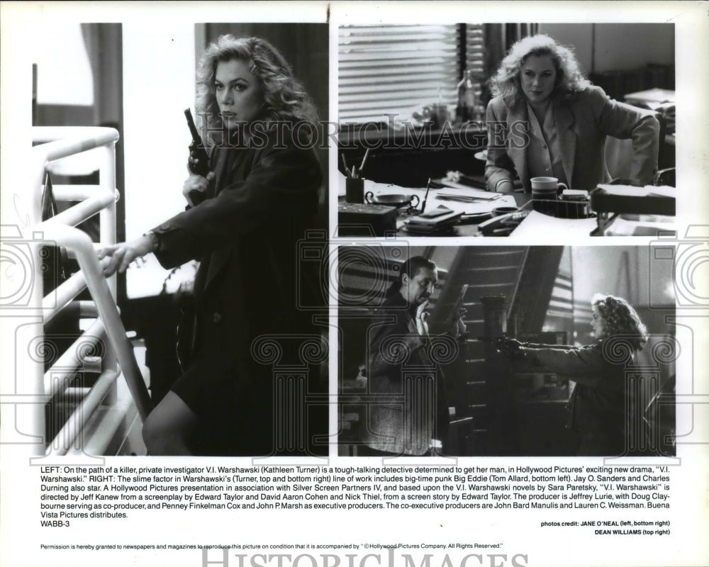 1991 Press Photo Kathleen Turner and Tom Allard in &quot;V.I. Warshawski&quot; - Historic Images