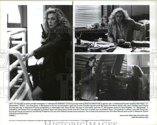 1991 Press Photo Kathleen Turner and Tom Allard in "V.I. Warshawski" - Historic Images