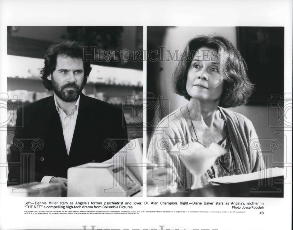 1995 Press Photo Dennis Miller and Diane Baker star in The Net - cvp30369-Historic Images