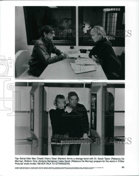 1995 Press Photo Harry Dean Stanton, Rebecca De Mornay in Never Talk to Stranger - Historic Images