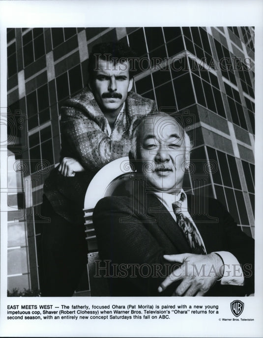 1985 Press Photo Pat Morita & Robert Clohessy in Ohara - Historic Images