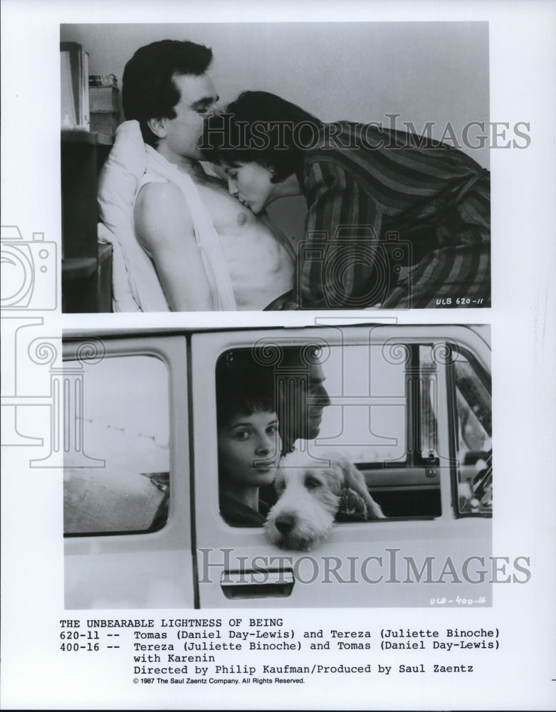 1987 Press Photo J. Binoche Daniel Day-Lewis in Unbearable Lightness of Being-Historic Images