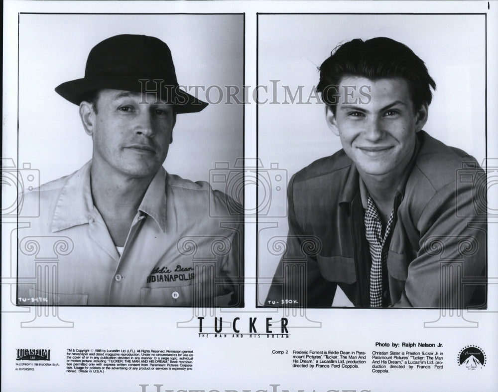 1989 Press Photo Frederic Forrest and Christian Slater star in Tucker movie film-Historic Images