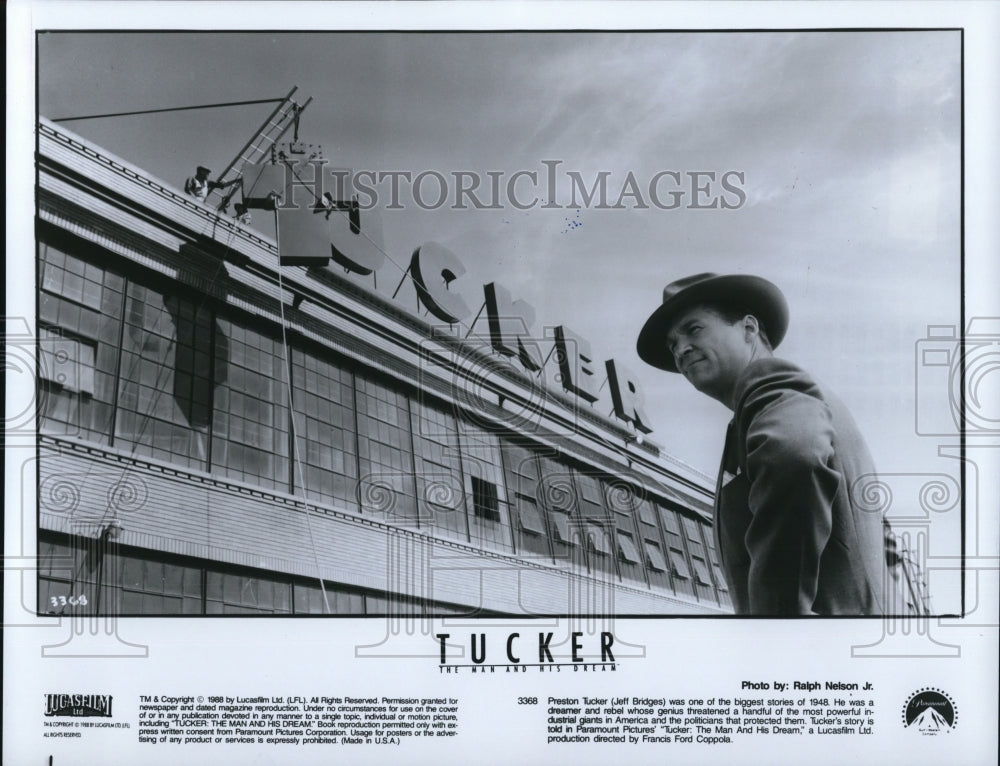 1988 Press Photo Jeff Bridges as Preston Tucker in Tucker the Man and His Dreams - Historic Images
