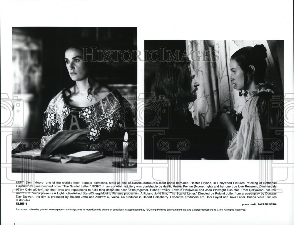 Undated Press Photo Demi Moore and Gary Oldman star in The Scarlet Letter - Historic Images