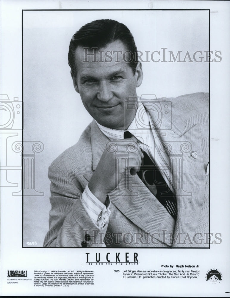 1988 Press Photo Jeff Bridges stars in title role Tucker The Man and His Dream - Historic Images