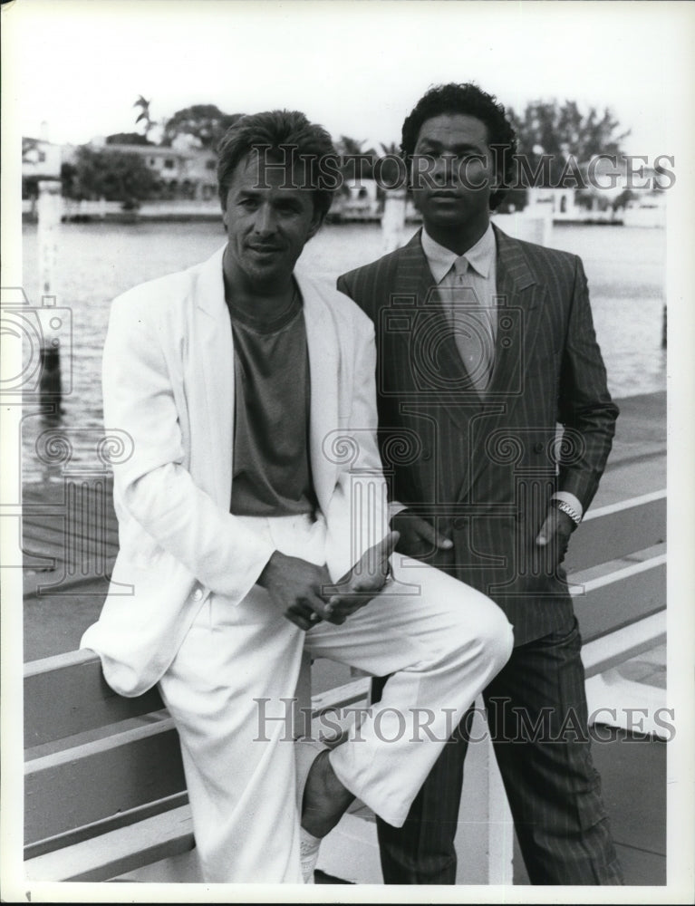 1986 Press Photo Don Johnson Philip Michael Thomas MIami Vice - cvp32466-Historic Images