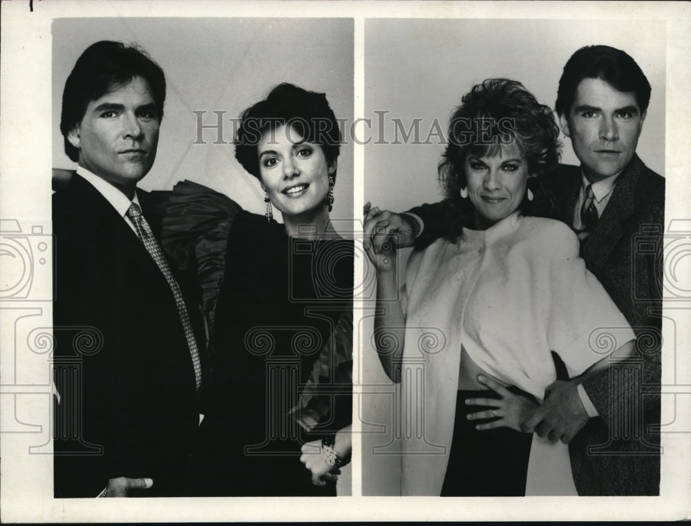 1985 Press Photo Larkin Malloy, Kim Zimmer &amp; Lesli Denniston in Guiding Light - Historic Images