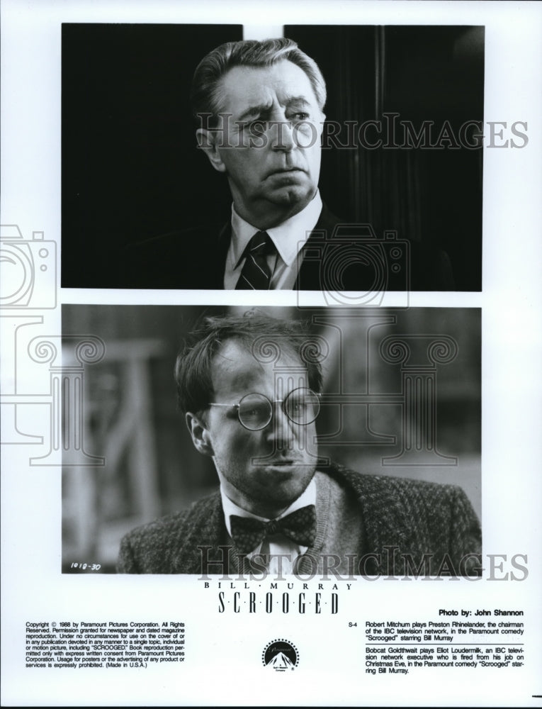 1988 Press Photo Robert Mitchum Bobcat Goldthwait in Scrooged - Historic Images