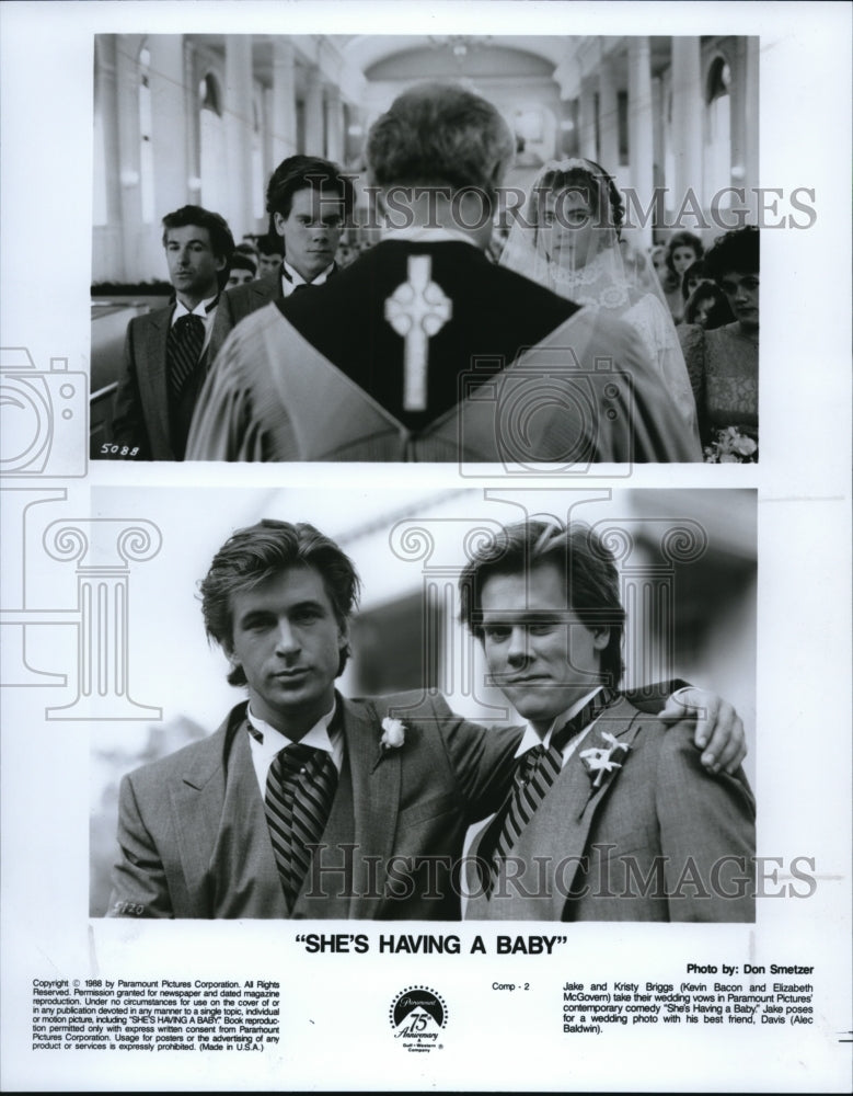 1988 Press Photo Kevin Bacon, Elizabeth McGovern in She&#39;s Having A Baby - Historic Images