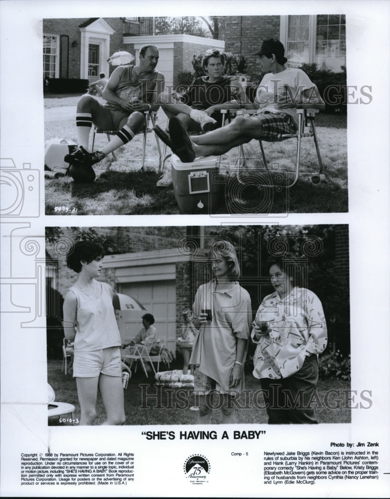 1988 Kevin Bacon, John Ashton, Larry Hankin in She's Having A Baby - Historic Images