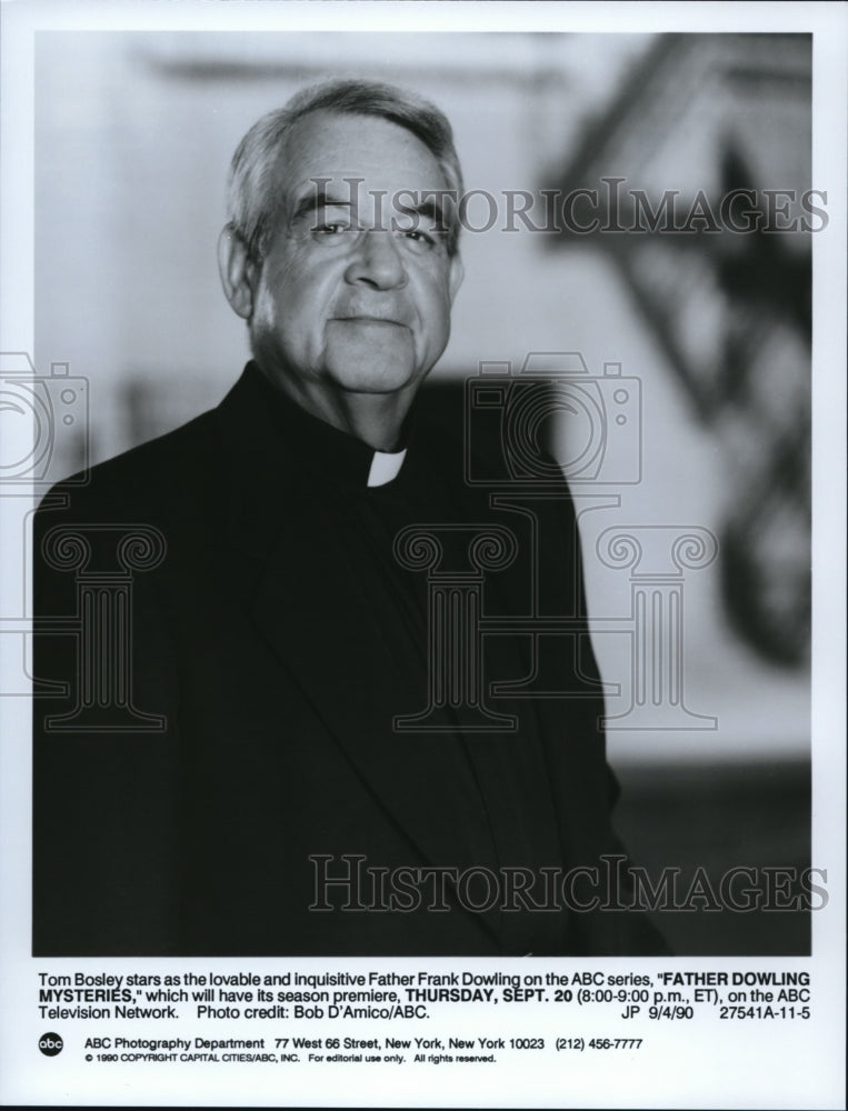 1990, Tom Bosley as Father Frank Dowling in Father Dowling Mysteries - Historic Images