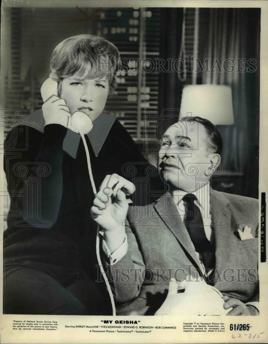 1962 Press Photo  Edward G. Robinson and Shirley MacLaine in My Geisha - Historic Images