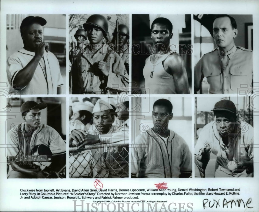 1986 Press Photo Art Evans, David Harris &amp; Cast of A Soldier&#39;s Story - Historic Images
