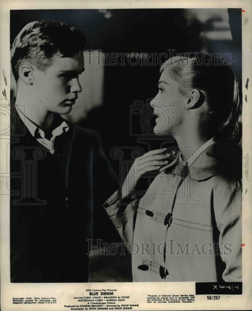 1959 Press Photo Brandon de Wilde and Carol Lynley star in Blue Denim - Historic Images