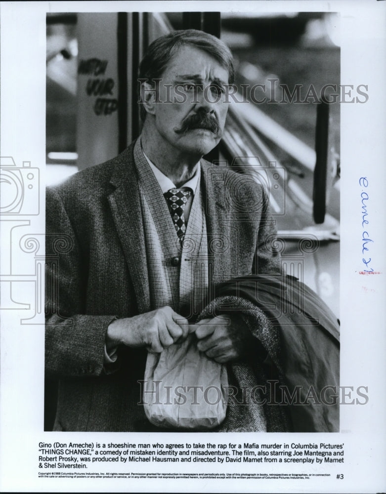 1988 Press Photo Don Ameche stars as Gino in Things Change movie film-Historic Images