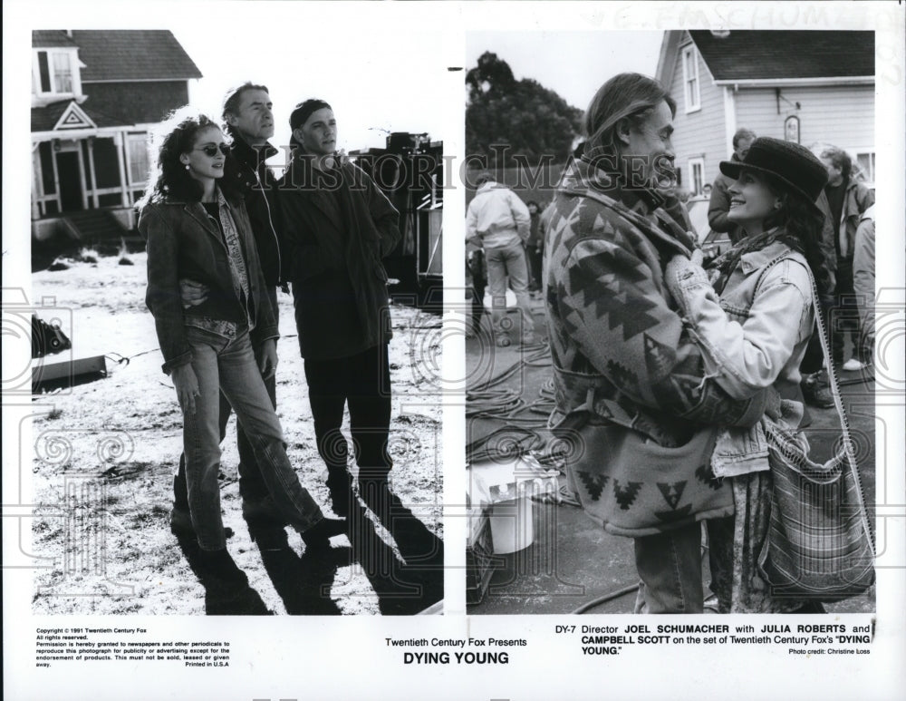 1991 Press Photo Joel Schumacher, Julia Roberts, Campbell Scott in Dying Young-Historic Images