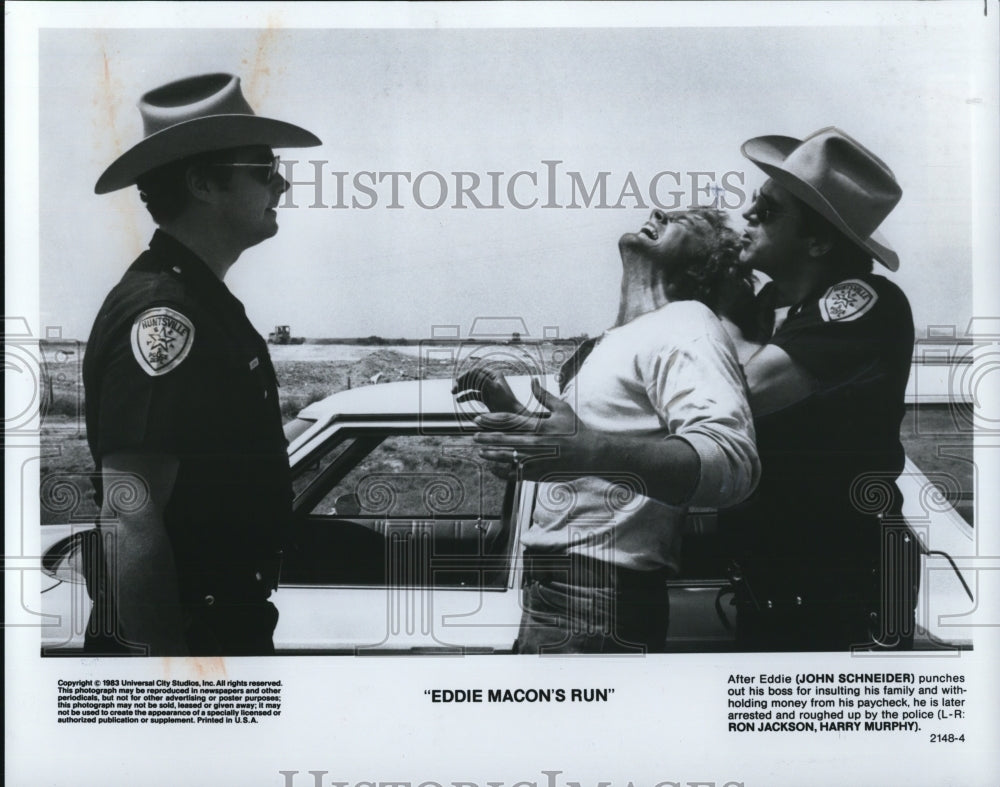1983 Press Photo Eddie Macon's Run JOhn Schnieder Ron Jackson Harry Murphy - Historic Images