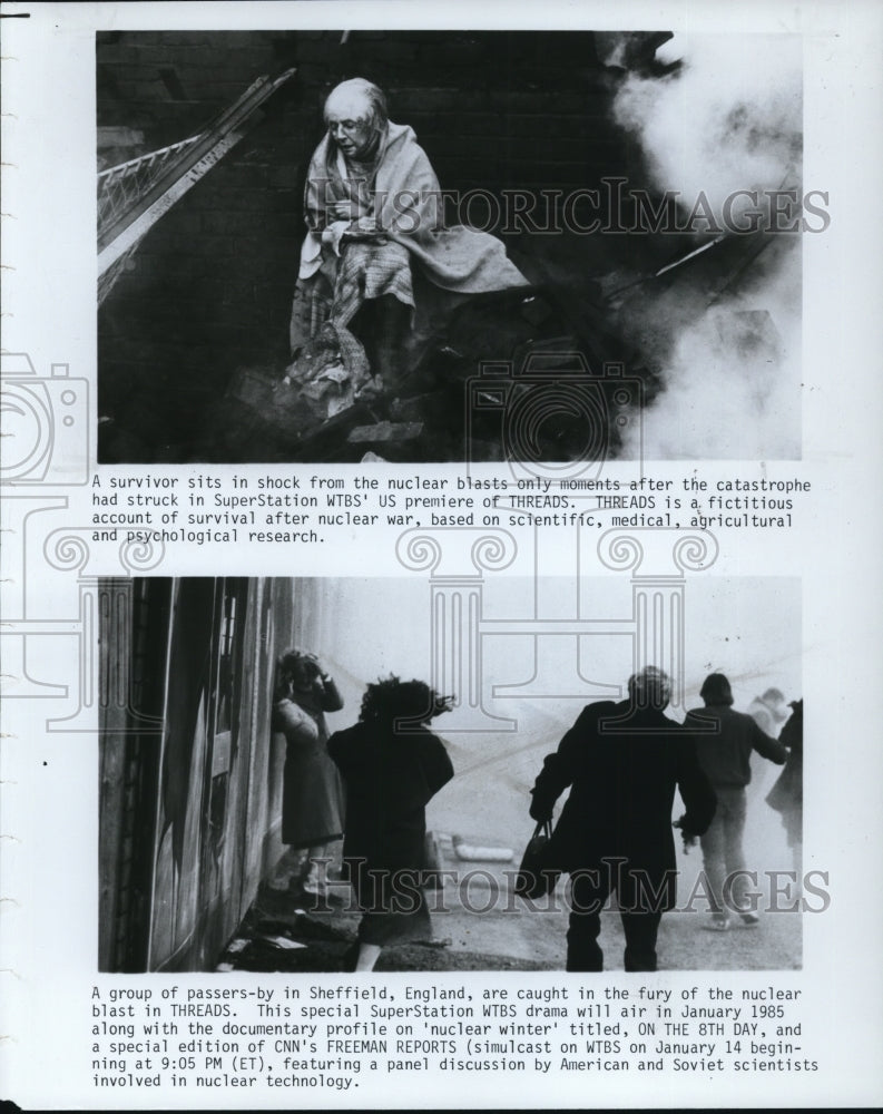 1985 Press Photo Scenes from Threads fictitious nuclear war documentar ...