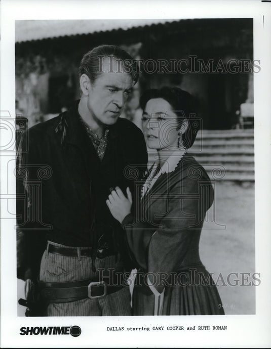 1987 Press Photo Gary Cooper and Ruth Roman star in Dallas - Historic Images
