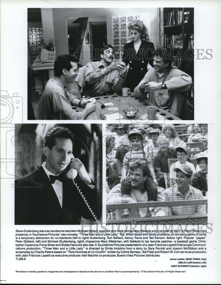 1990 Press Photo Nancy Travis Steve Guttenberg Tom Selleck Ted Danson - Historic Images