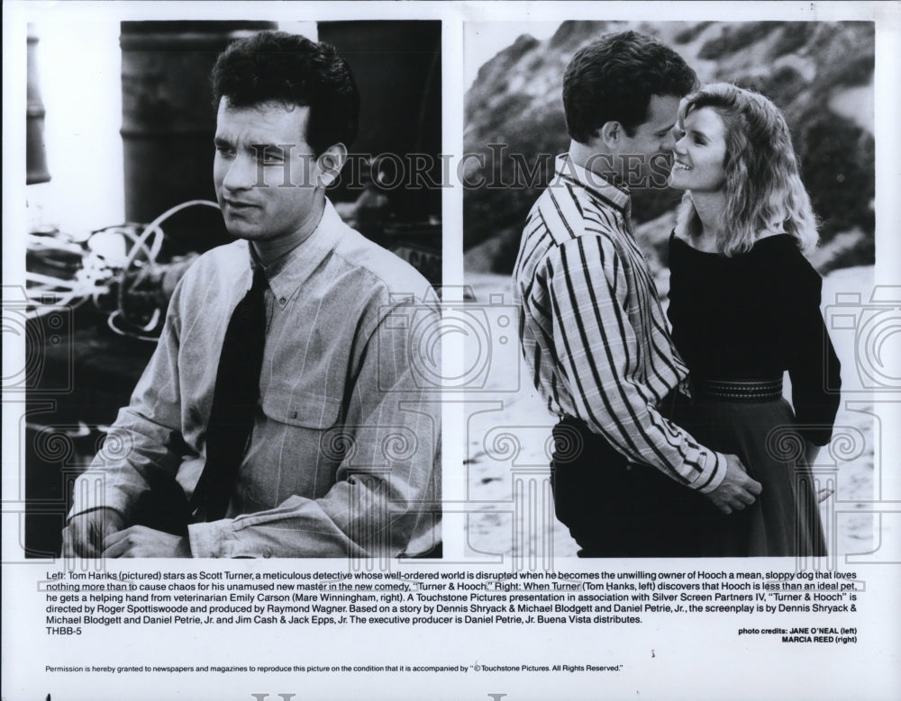 1989 Press Photo Tom Hanks and Mare Winningham star in Turner &amp; Hooch - Historic Images