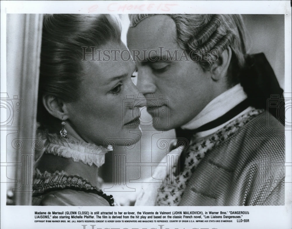 1989 Press Photo Glenn Close and John Malkovich in Dangerous Liaisons - Historic Images