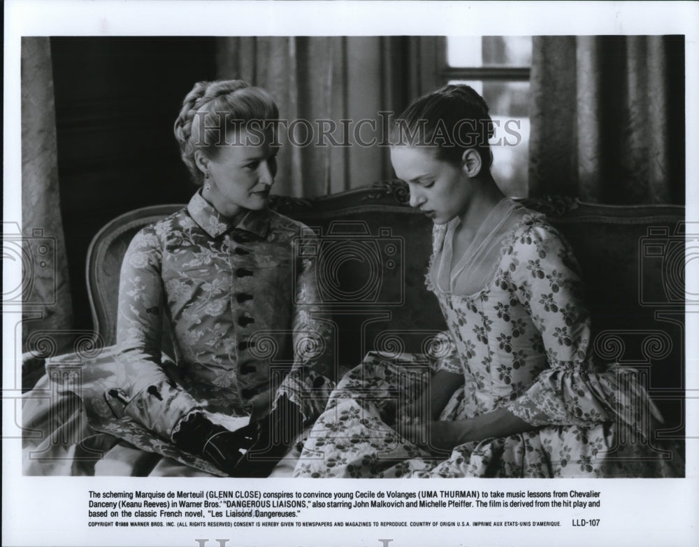 1989 Press Photo Glenn Close and Uma Thurman in Dangerous Liaisons - Historic Images