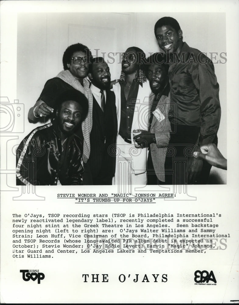 1983 Press Photo Walter Williams Sammy Strain Leon Huff and Stevie Wonder - Historic Images