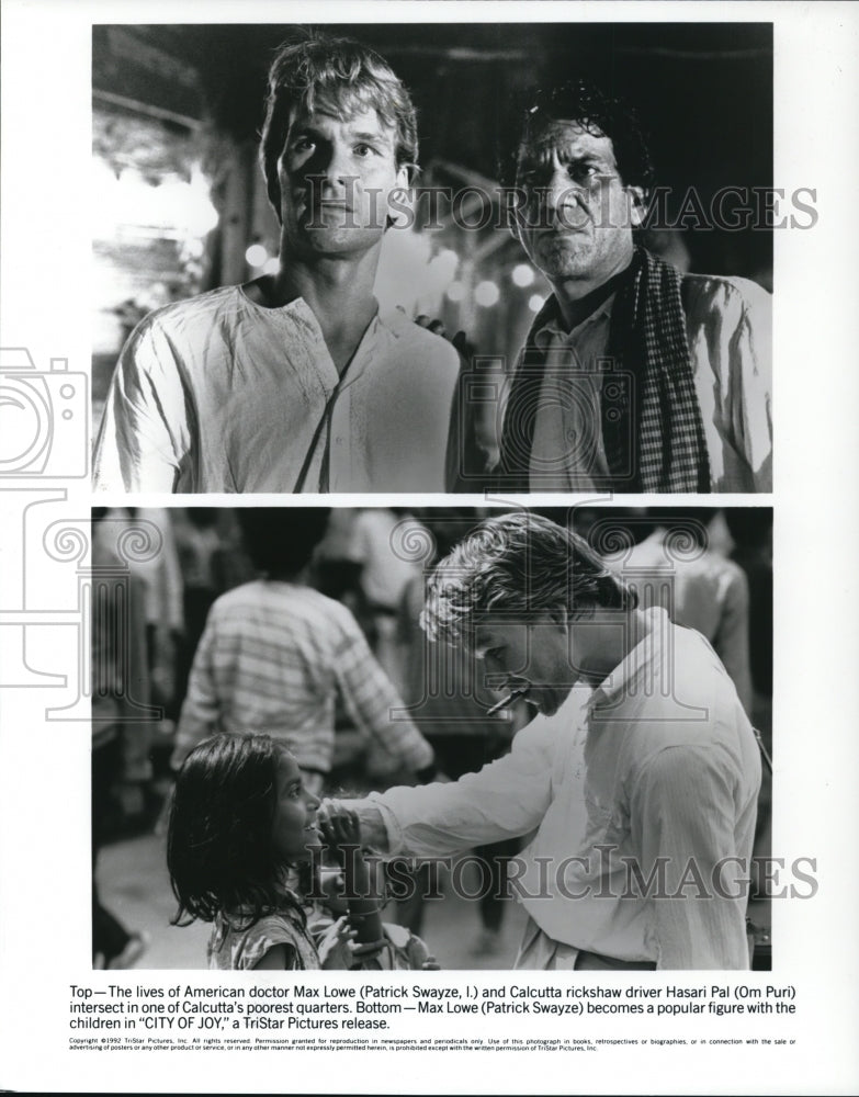 1993 Press Photo Patrick Swayze and Om Puri stars in City of Joy - cvp37363 - Historic Images