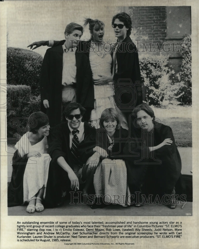 1985 Press Photo Demi Moore, Ally SHeedy, Rob Lowe & Cast of St Elmo's Fire- Historic Images