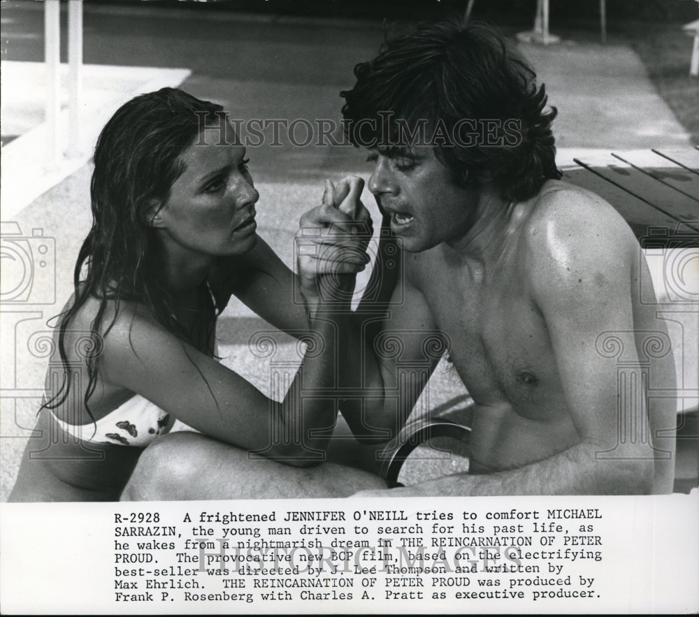 1975 Press Photo Jennifer O&#39;Neill &amp; Michael Sarrazin in The Reincarnation of Pet - Historic Images