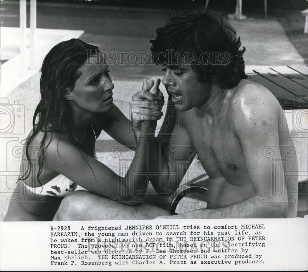 1975 Press Photo Jennifer O'Neill & Michael Sarrazin in The Reincarnation of Pet - Historic Images