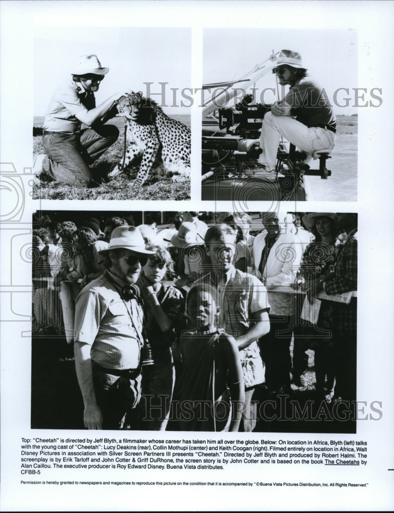 1989 Press Photo Jeff Blyth, Lucy Deakins &amp; Collin Morthup in Cheetah - Historic Images