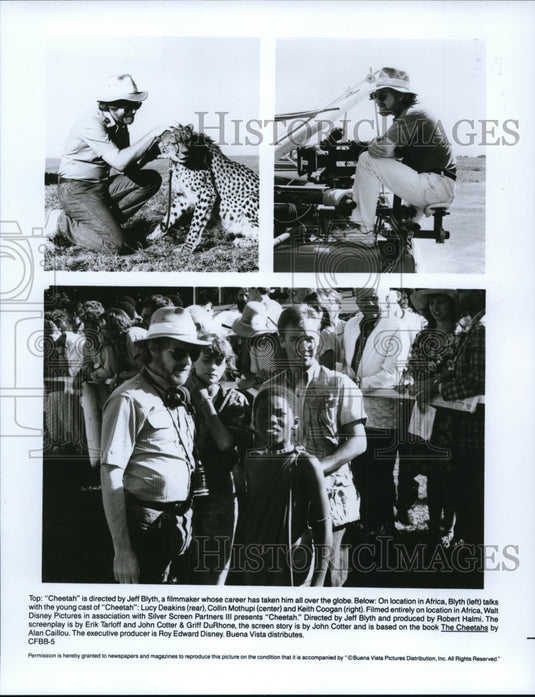 1989 Press Photo Jeff Blyth, Lucy Deakins & Collin Morthup in Cheetah - Historic Images