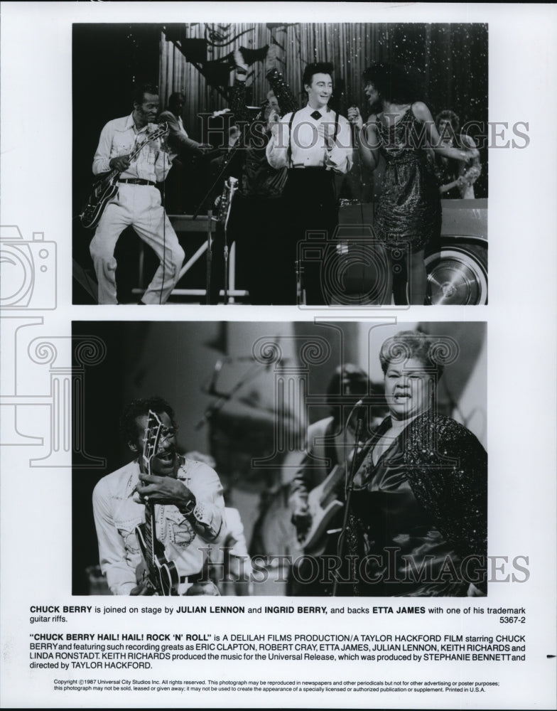 1988 Press Photo Chuck Berry Julian Lennon Ingrid Berry and Etta James- Historic Images