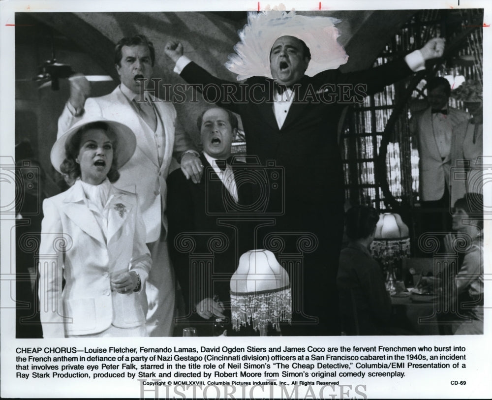 1978 Press Photo Louise Fletcher, Fernando Lamas & Cast of The Cheap Detective-Historic Images