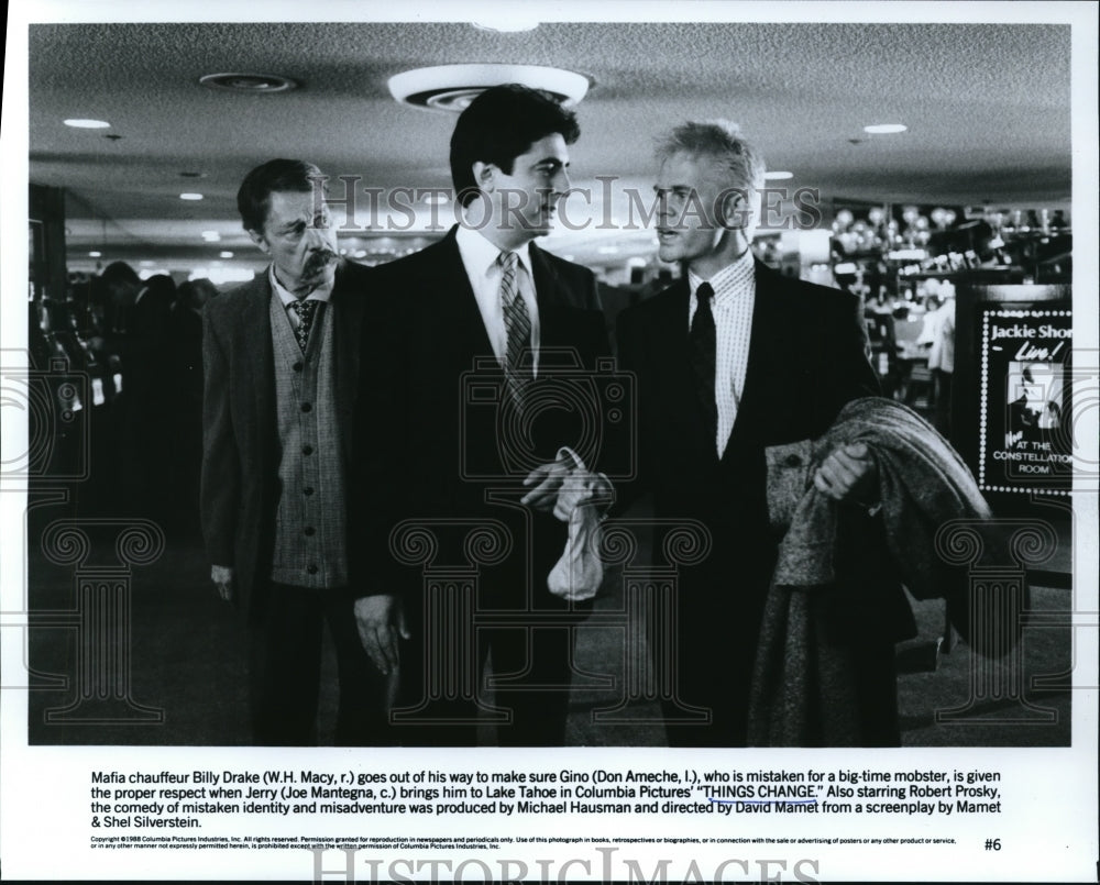 1989 Press Photo W.H. Macy Don Ameche and Joe Montegna star in Things Change-Historic Images