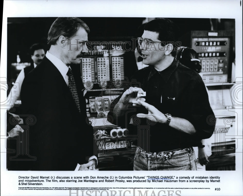 1989 David Marnet director and Don Ameche on set of in Things Change - Historic Images