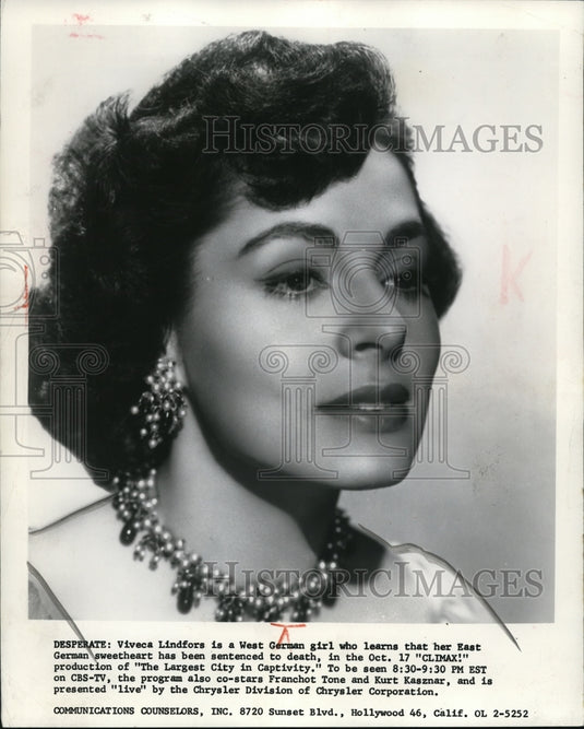 1953 Press Photo Vivica Lindfors The largest City In Captivity - Historic Images